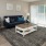 a living room with a blue couch